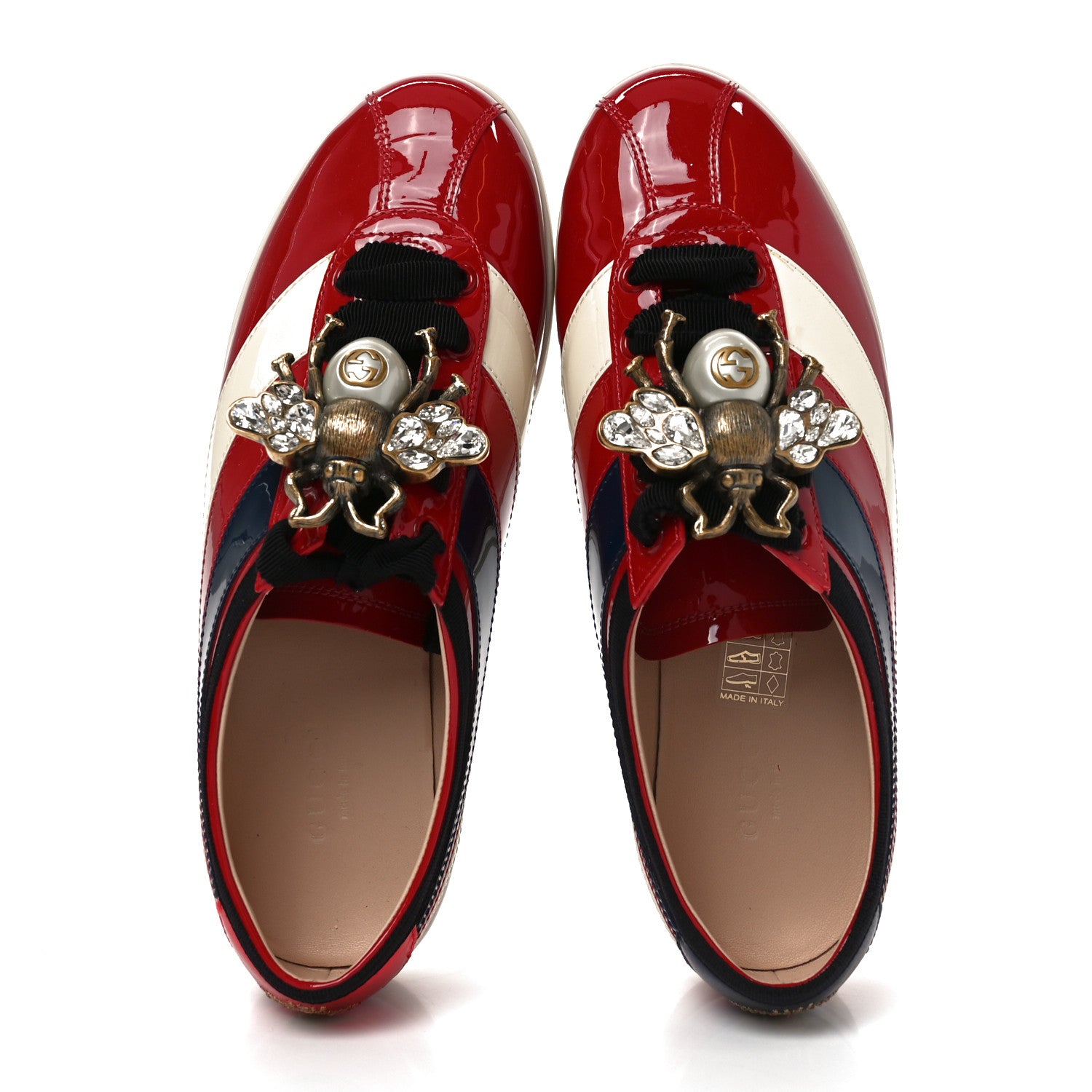 Gucci Patent Calfskin Bee Womens Falacer Sneakers 36 Hibiscus Red Blue Mystic White 2 of 9