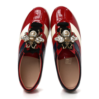Gucci Patent Calfskin Bee Womens Falacer Sneakers 36 Hibiscus Red Blue Mystic White 2 of 9