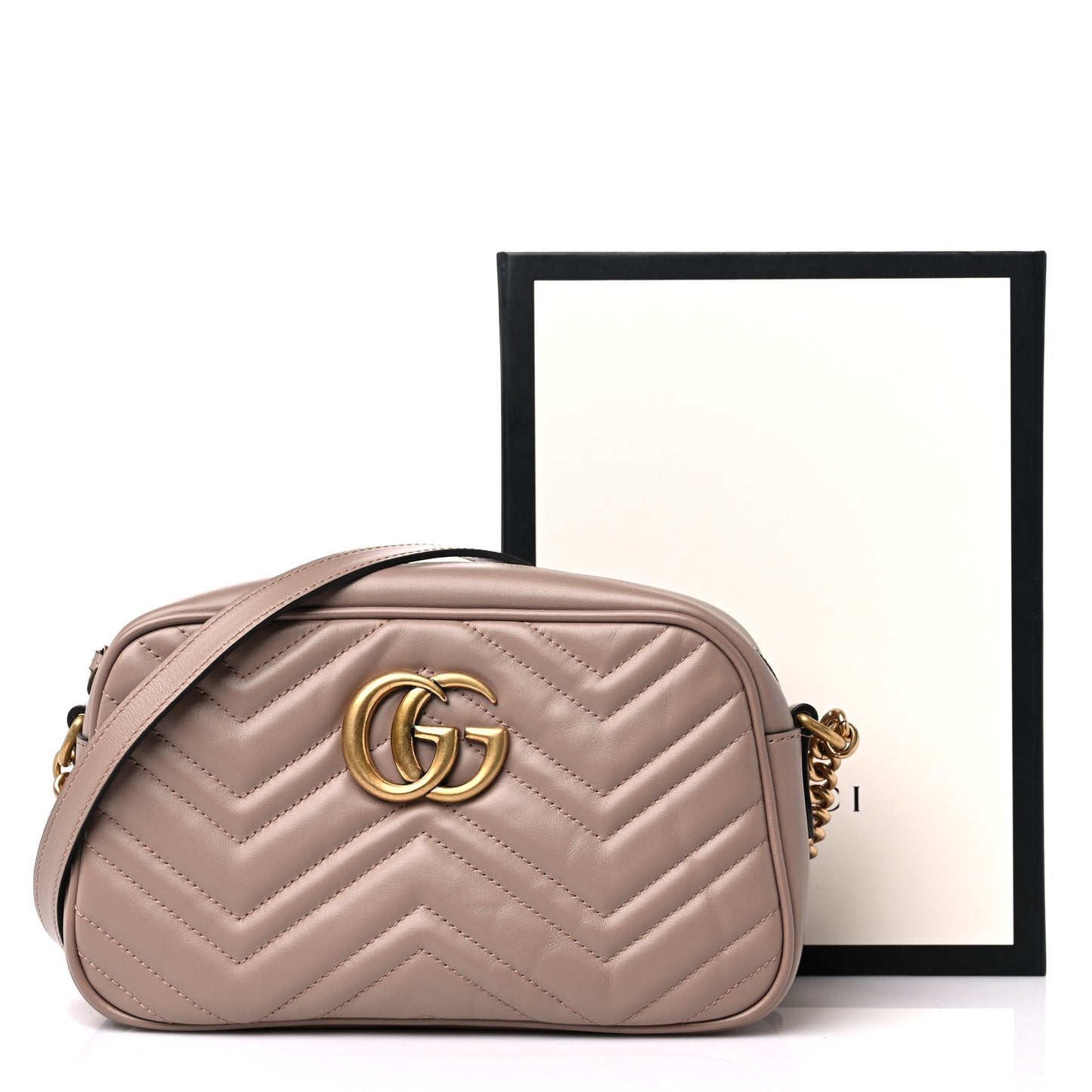 Calfskin Matelasse Small GG Marmont Chain Shoulder Bag Porcelain Rose