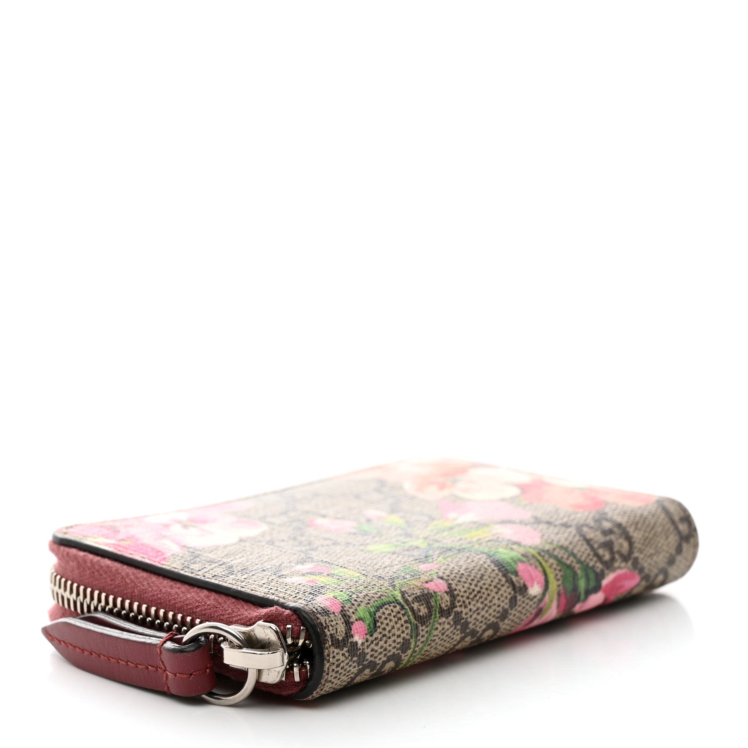 Gucci GG Supreme Monogram Blooms Zip Around Card Case Wallet Beige Multicolor Dry Rose 4 of 6