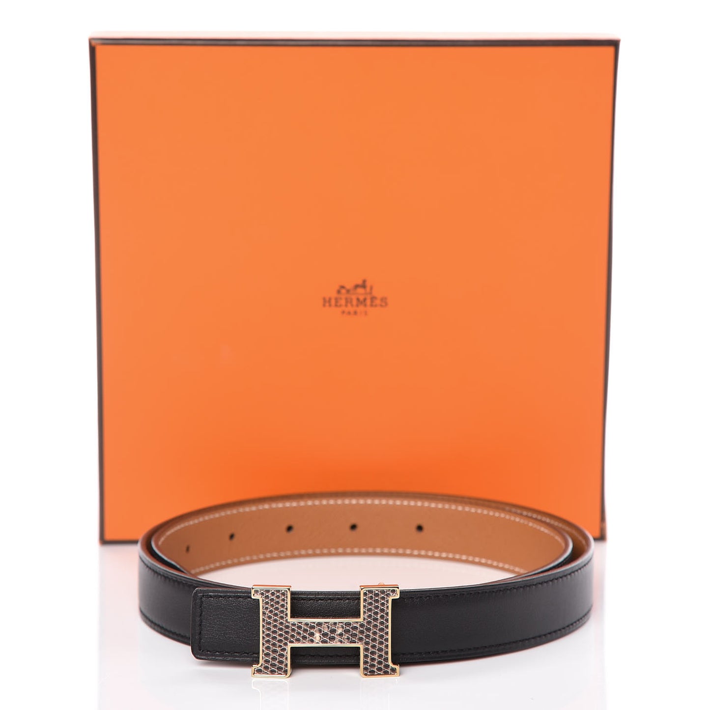 Epsom Swift Lizard 24mm Mini Constance H Belt 80 Black Gold Ombre