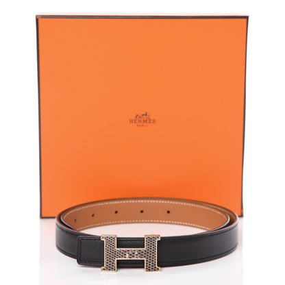 Hermes Epsom Swift Lizard 24mm Mini Constance H Belt 80 Black Gold Ombre 9 of 9