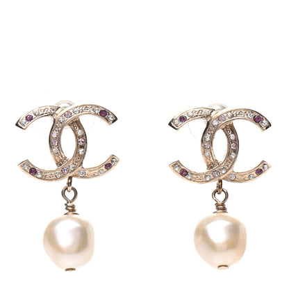 Chanel Crystal Pearl CC Drop Earrings Gold Pink 1 of 4