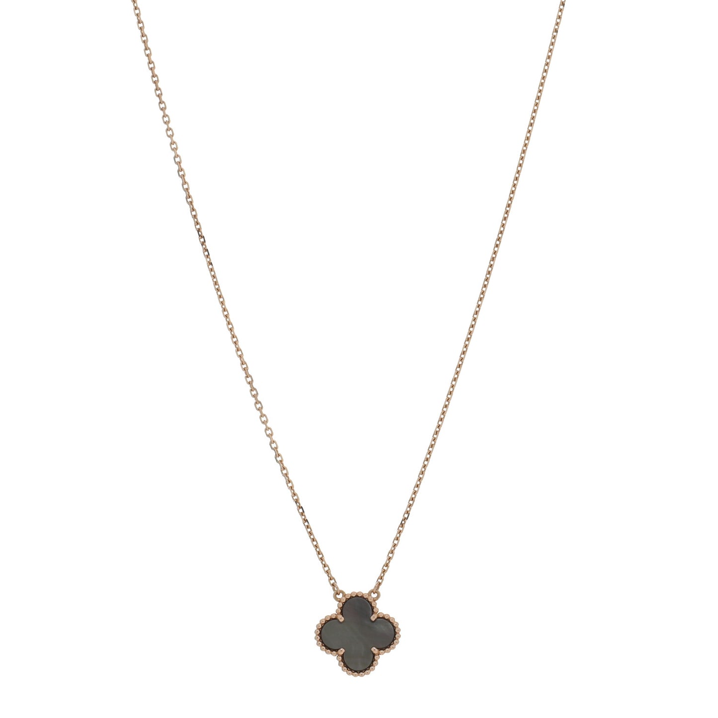 18K Rose Gold Gray Mother of Pearl Vintage Alhambra Pendant Necklace