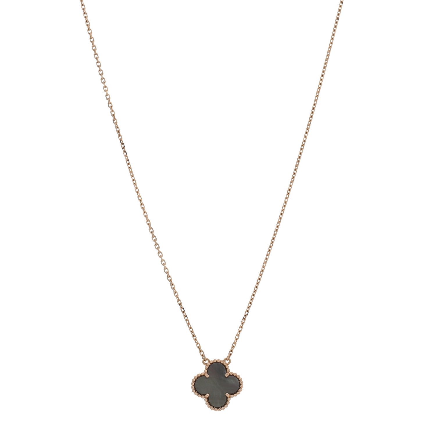 Van Cleef & Arpels 18K Rose Gold Gray Mother of Pearl Vintage Alhambra Pendant Necklace 1 of 4