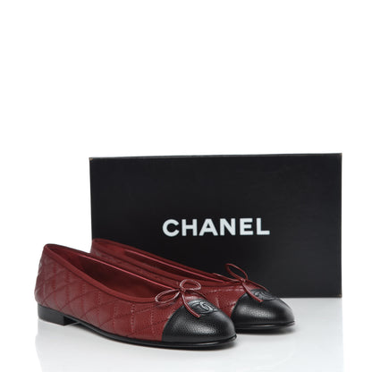 Chanel Caviar Quilted CC Cap Toe Ballerina Flats 39.5 Black Red 10 of 10
