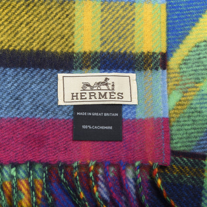 Hermes Cashmere HER-MES Tartan Muffler Multicolor Jaune Vif 4 of 4