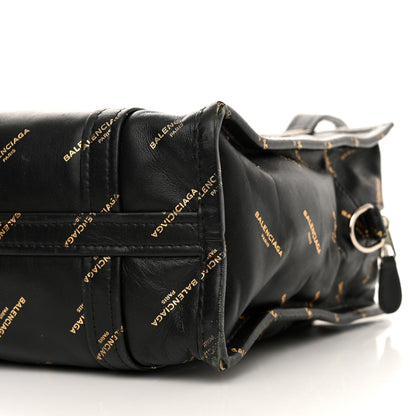 Balenciaga Calfskin Allover Logo XS Bazar Shopper Tote Black Gold 10 of 20