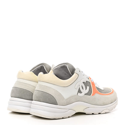 Chanel Suede Calfskin Fabric CC Sneakers 40 White Grey Fluo Orange 4 of 8