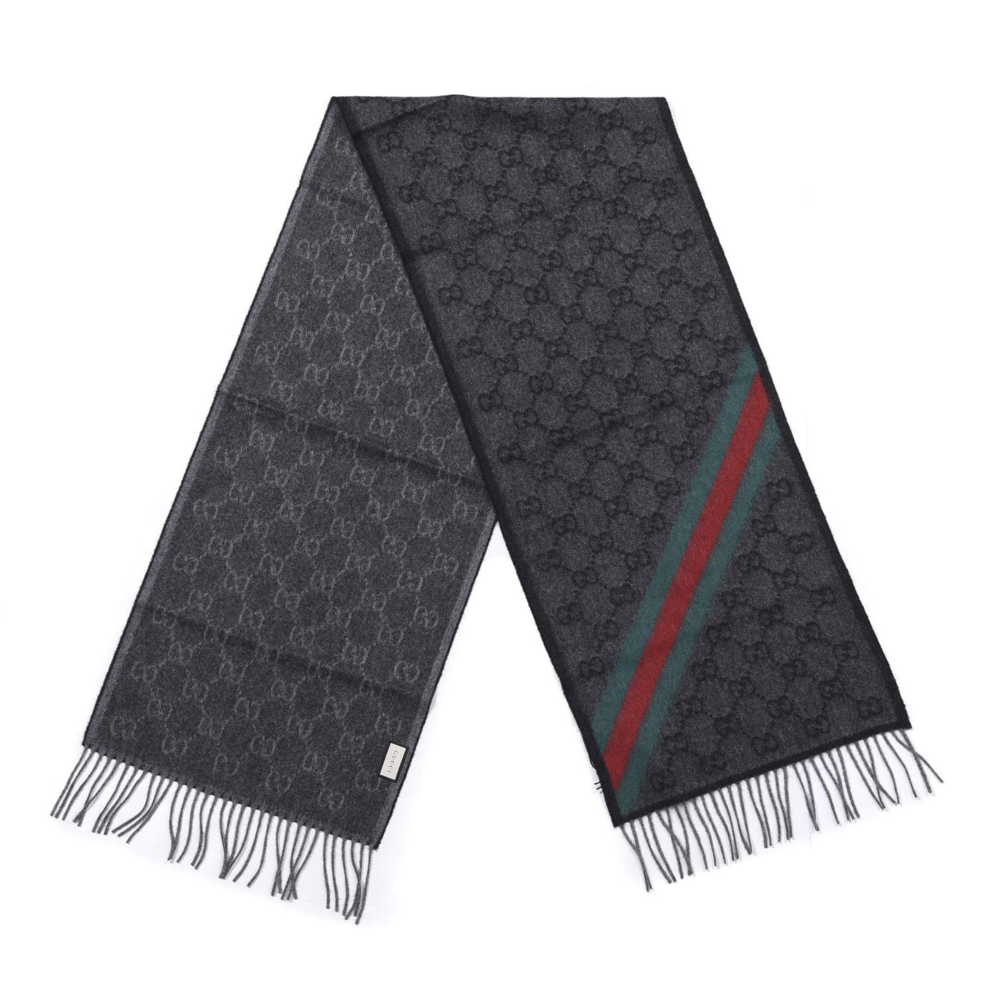 Wool Angora Monogram Web New Nikky Scarf Lead Dark Green