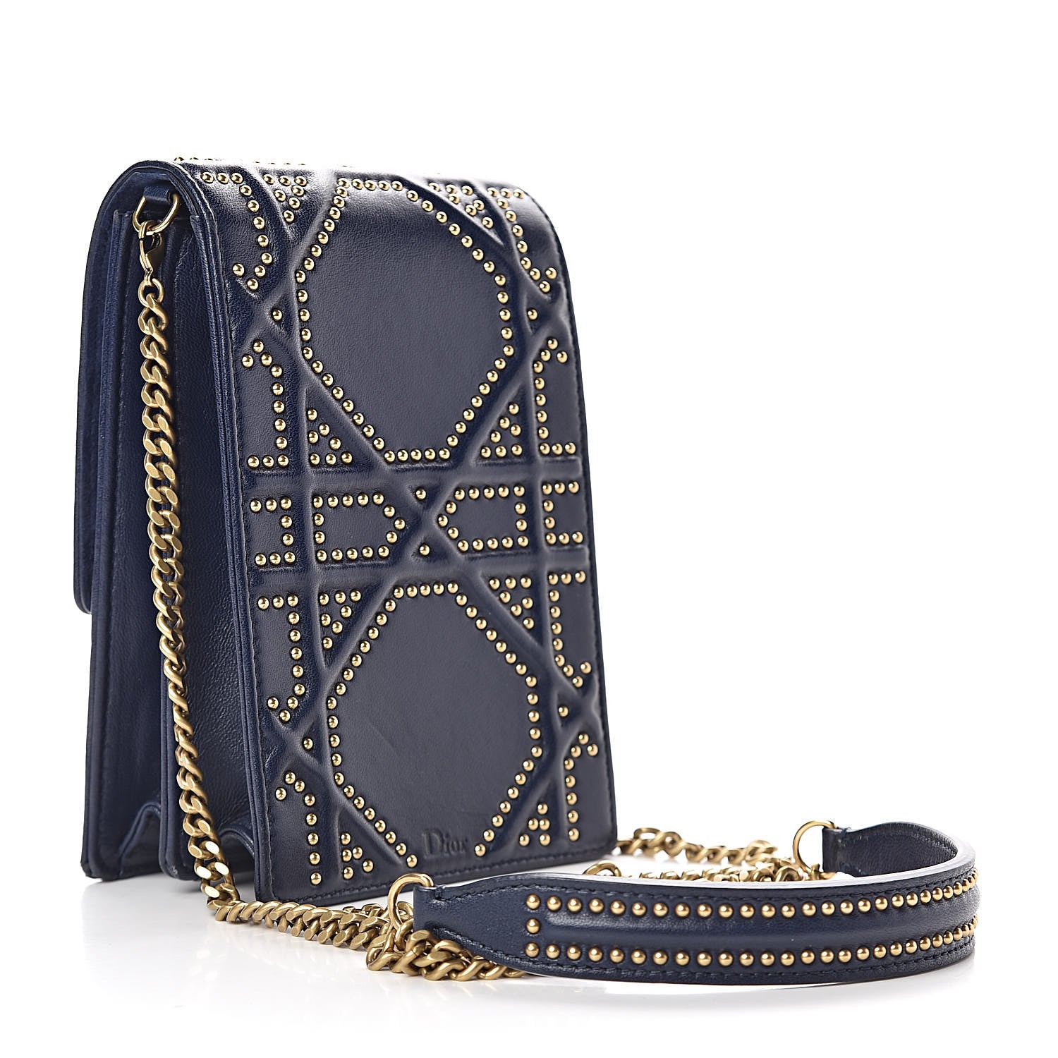 Christian Dior Lambskin Studded Vertical Diorama Indigo 3 of 10