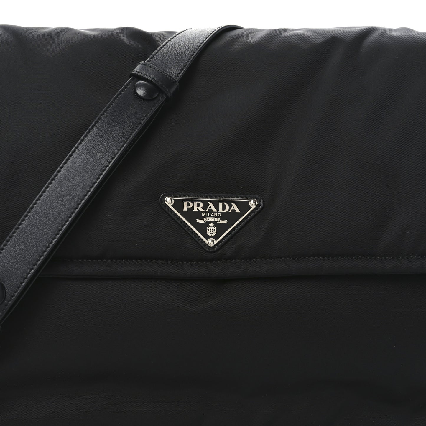 Re-Nylon Vitello Padded Large Flap Shoulder Bag Black