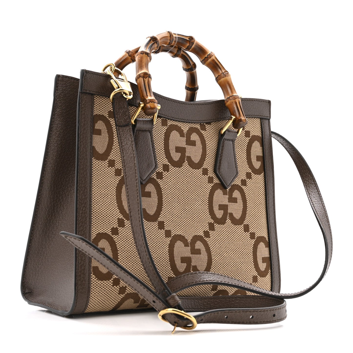 Monogram Jumbo GG Textured Dollar Calfskin Small Diana Tote Bag Camel Ebony New Acero
