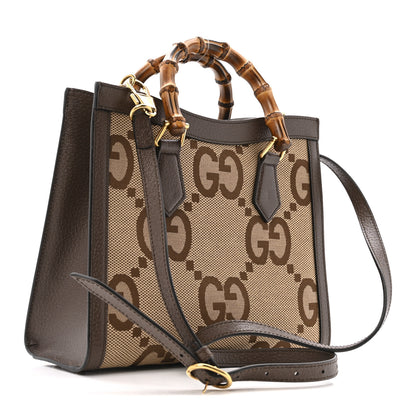 Gucci Monogram Jumbo GG Textured Dollar Calfskin Small Diana Tote Bag Camel Ebony New Acero 3 of 13