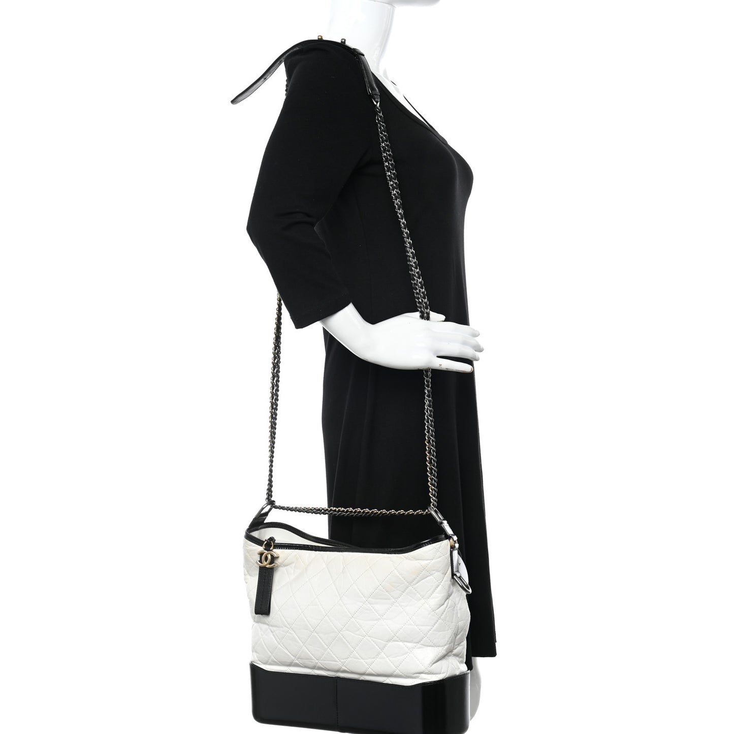 Aged Calfskin Quilted Large Gabrielle Hobo White Black