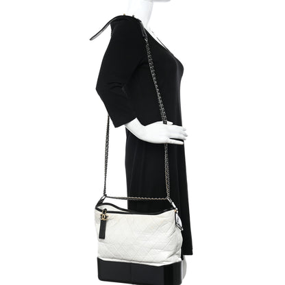 Chanel Aged Calfskin Quilted Large Gabrielle Hobo White Black 2 of 11