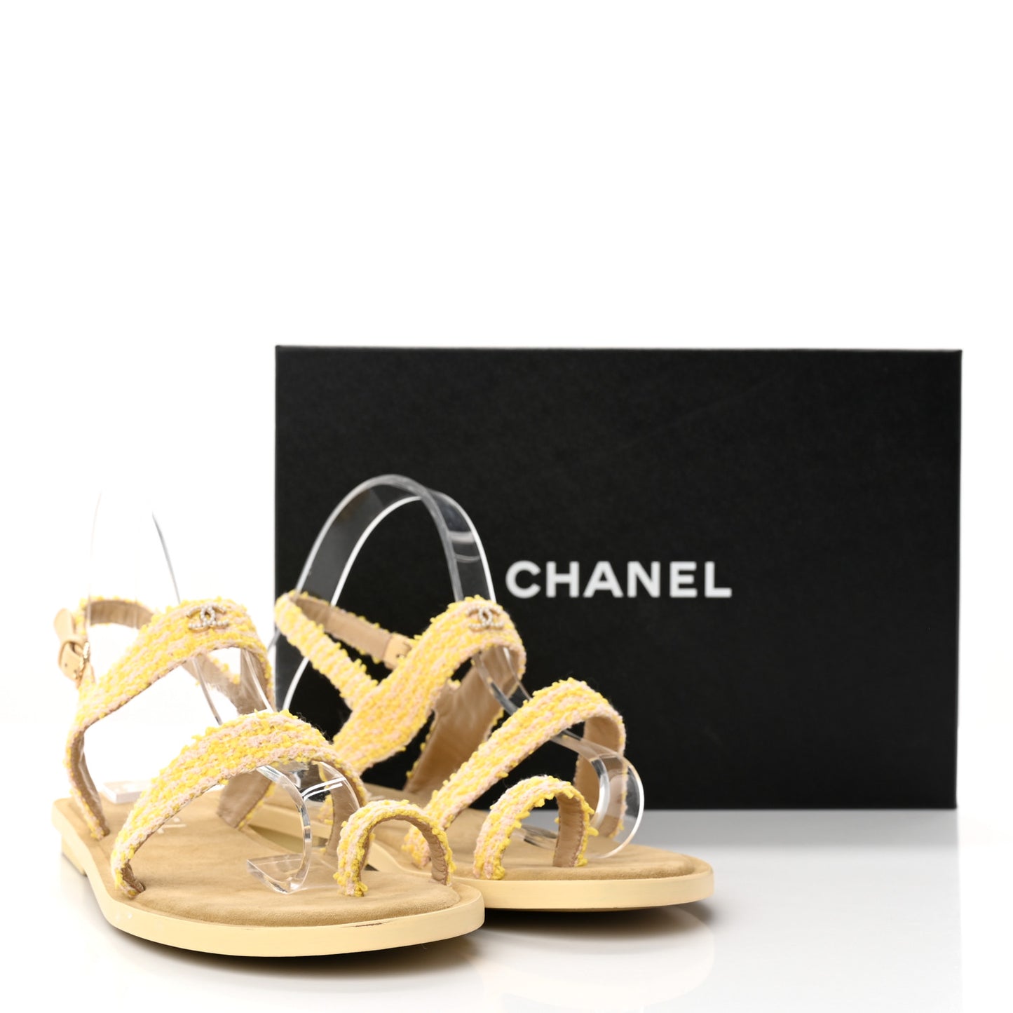 Tweed CC Sandals 40 Yellow Light Pink