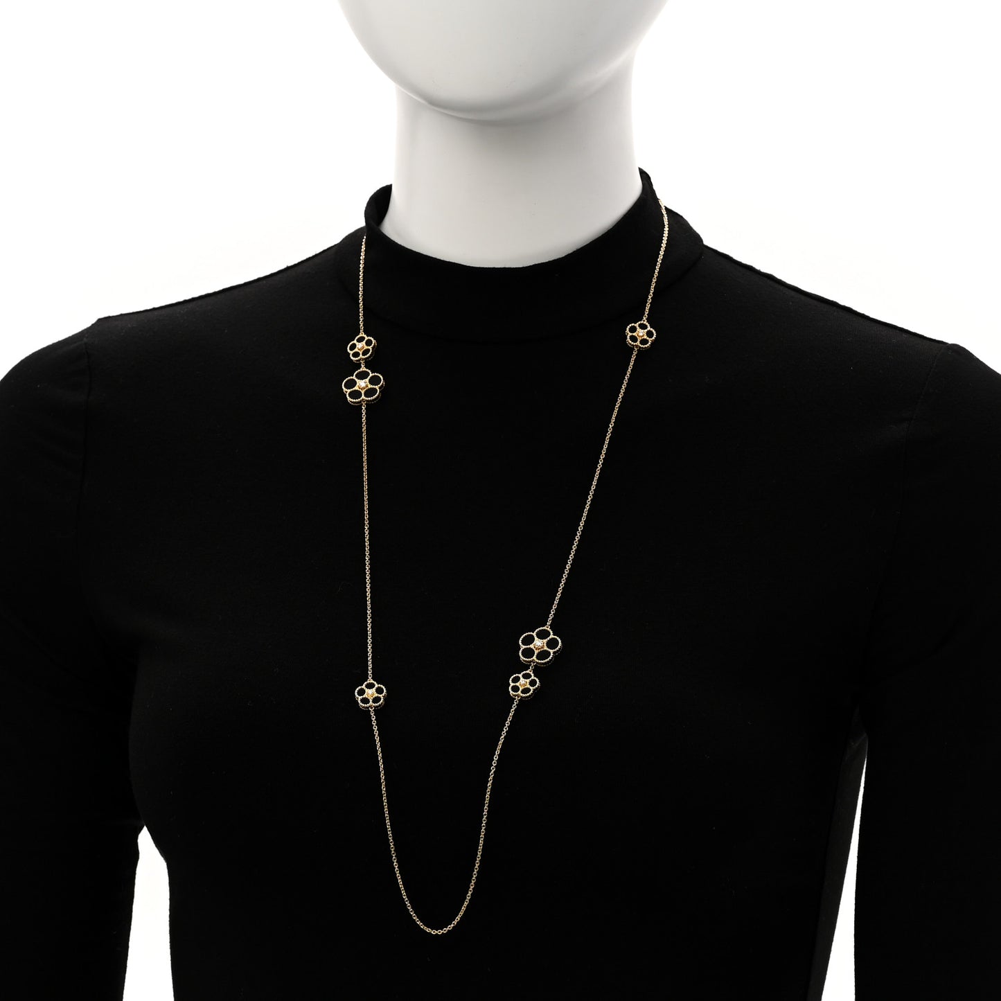 18K Yellow Gold Diamond Black Onyx Daisy Station Necklace