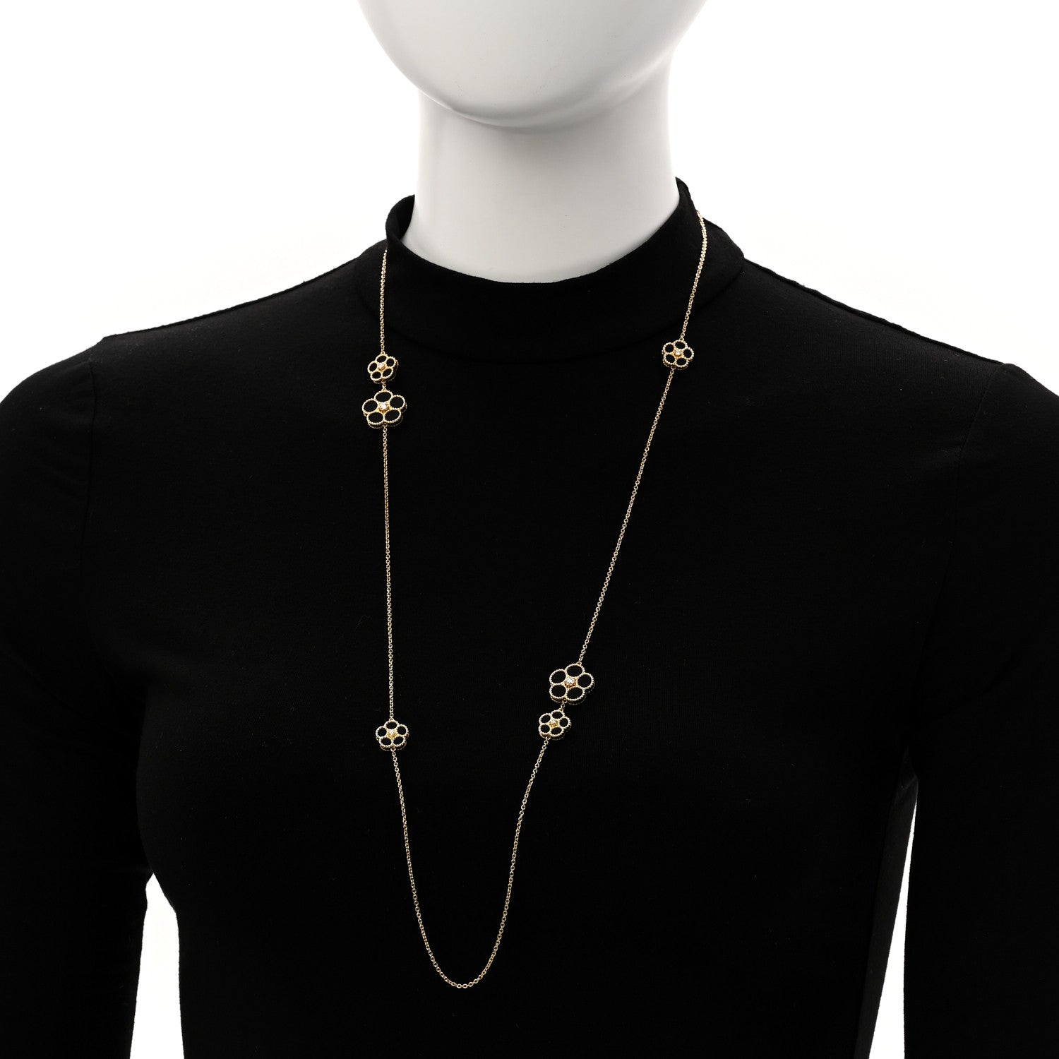Roberto Coin 18K Yellow Gold Diamond Black Onyx Daisy Station Necklace 2 of 6
