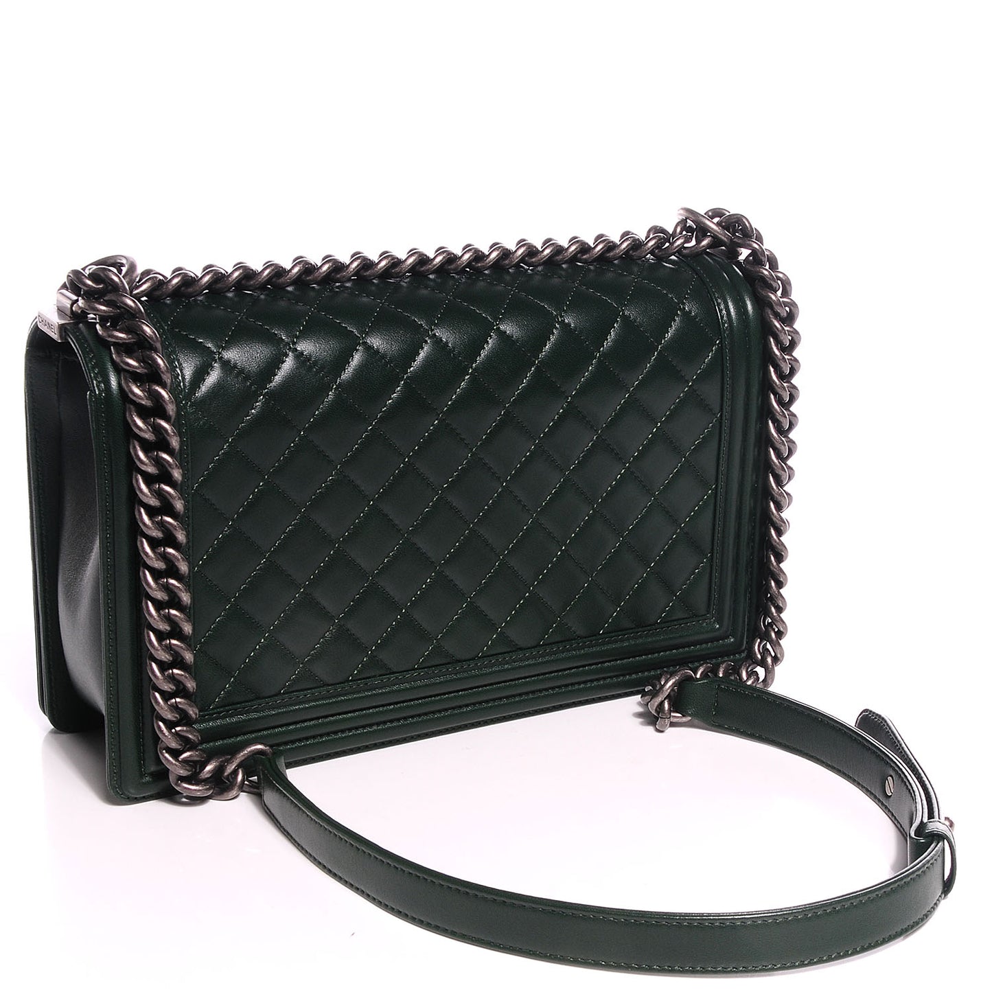 Lambskin Quilted New Medium Boy Flap Dark Green