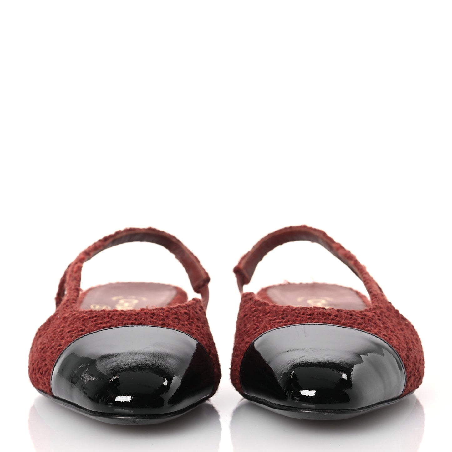 Wool Tweed Patent Cap Toe Slingback Flats 37 Brown Black