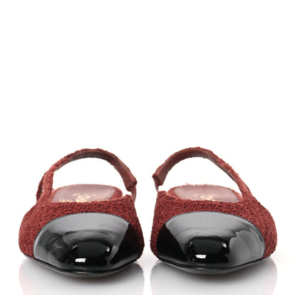 Chanel Wool Tweed Patent Cap Toe Slingback Flats 37 Brown Black 2 of 12
