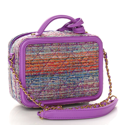 Chanel Tweed Quilted Small CC Filigree Vanity Case Purple Multicolor 3 of 9