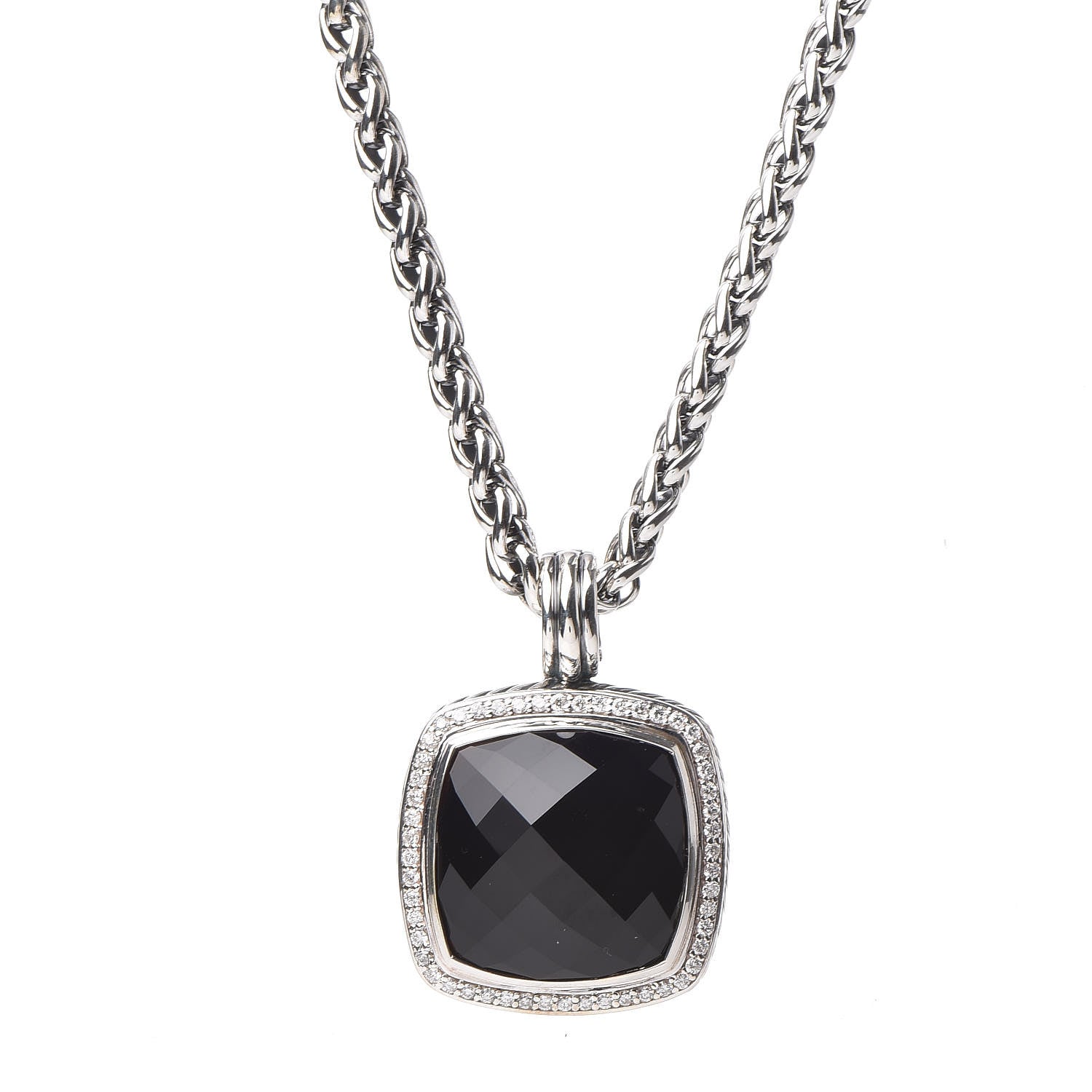 David Yurman Sterling Silver Diamond Black Onyx 20mm Albion Pendant Necklace 4 of 6