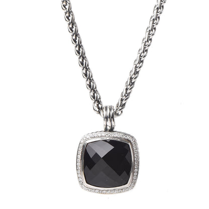 David Yurman Sterling Silver Diamond Black Onyx 20mm Albion Pendant Necklace 4 of 6