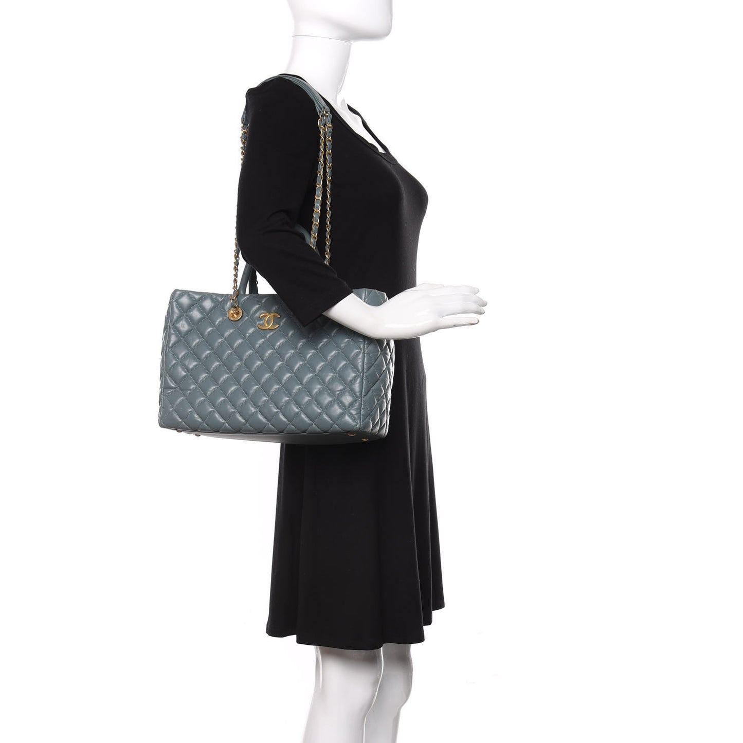 Aged Calfskin Quilted Coco Handle Shopping Tote Blue