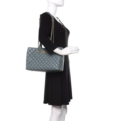 Chanel Aged Calfskin Quilted Coco Handle Shopping Tote Blue 2 of 11