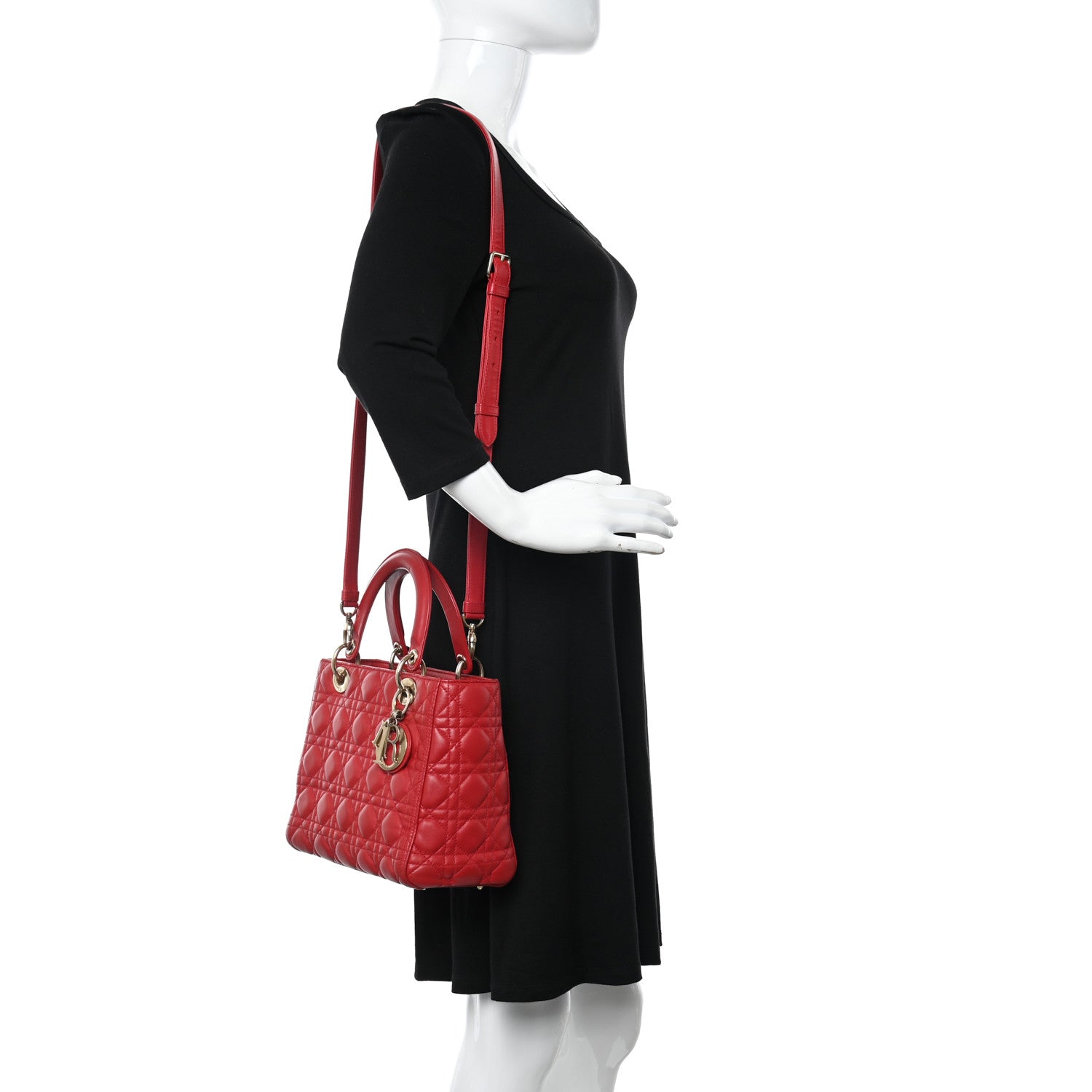 Christian Dior Lambskin Cannage Medium Lady Dior Red 2 of 10