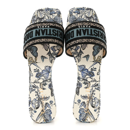 Christian Dior Canvas Toile de Jouy Mexico Embroidered Dway 35mm Slide Sandals 40 White Blue 2 of 10