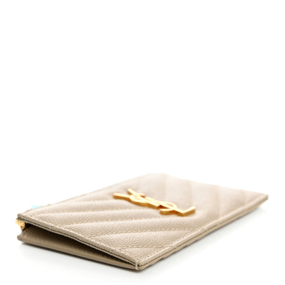 Saint Laurent Grain De Poudre Matelasse Chevron Monogram Fragments Zippered Card Case Sea Salt 4 of 8
