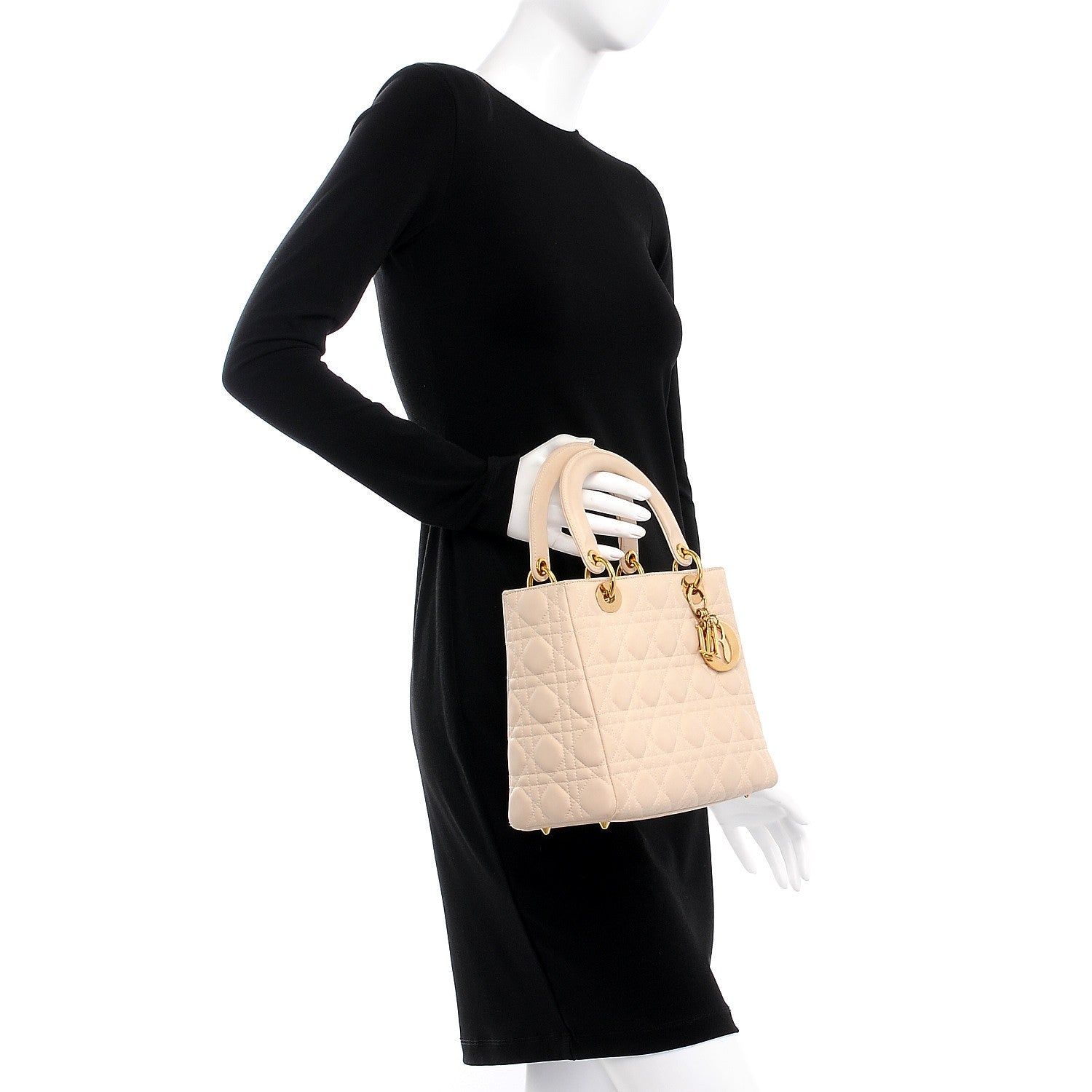 Christian Dior Lambskin Cannage Medium Lady Dior Light Beige 2 of 10