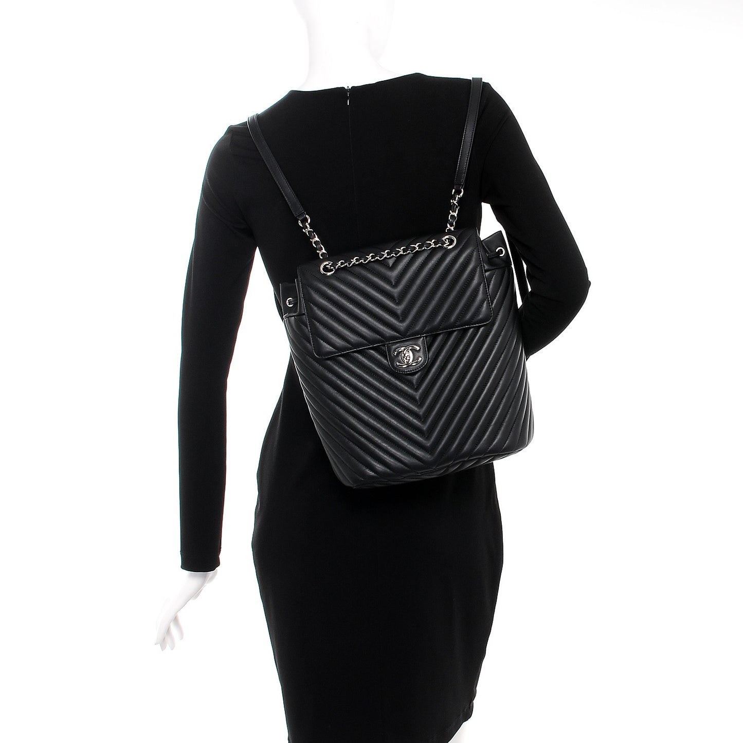 Calfskin Chevron Quilted Large Urban Spirit Backpack Black