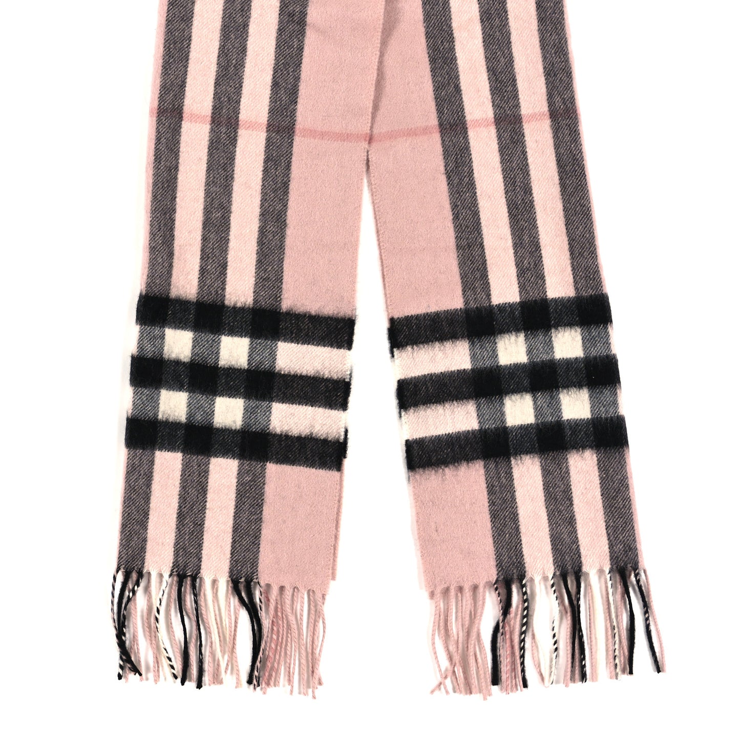 Cashmere Giant Check Fringe Scarf Ash Rose