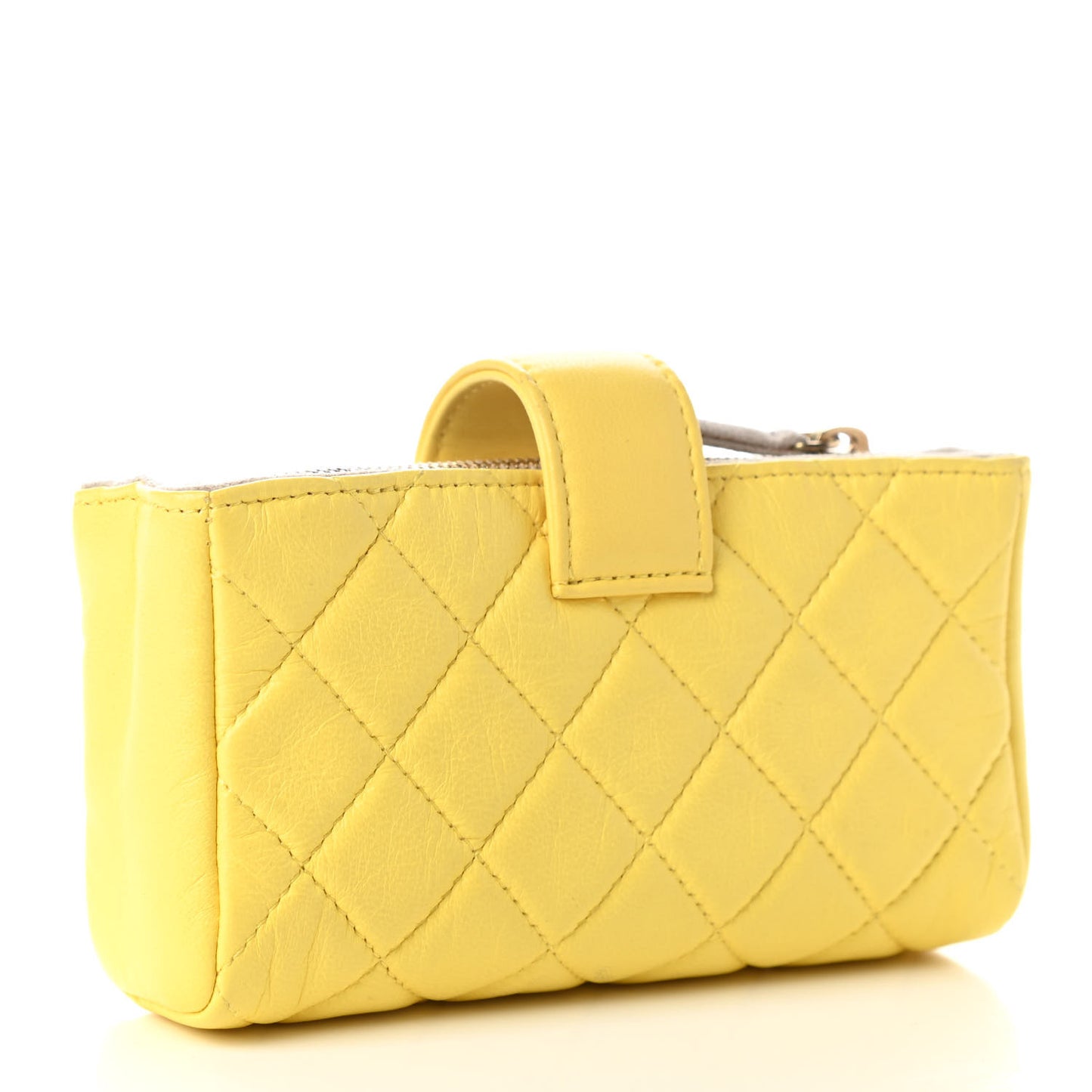 Calfskin Quilted Zipped Pocket Wallet Yellow