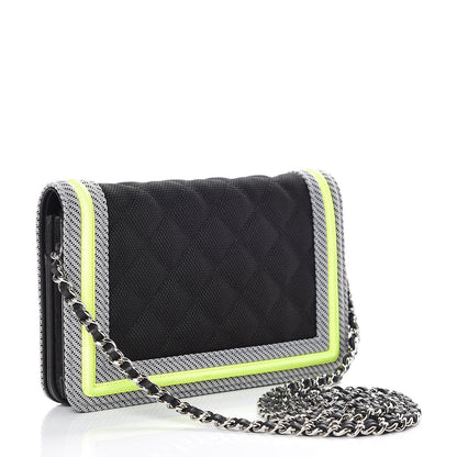 Chanel Canvas Quilted Fluo Boy Wallet On Chain WOC Black Grey Yellow 3 of 15