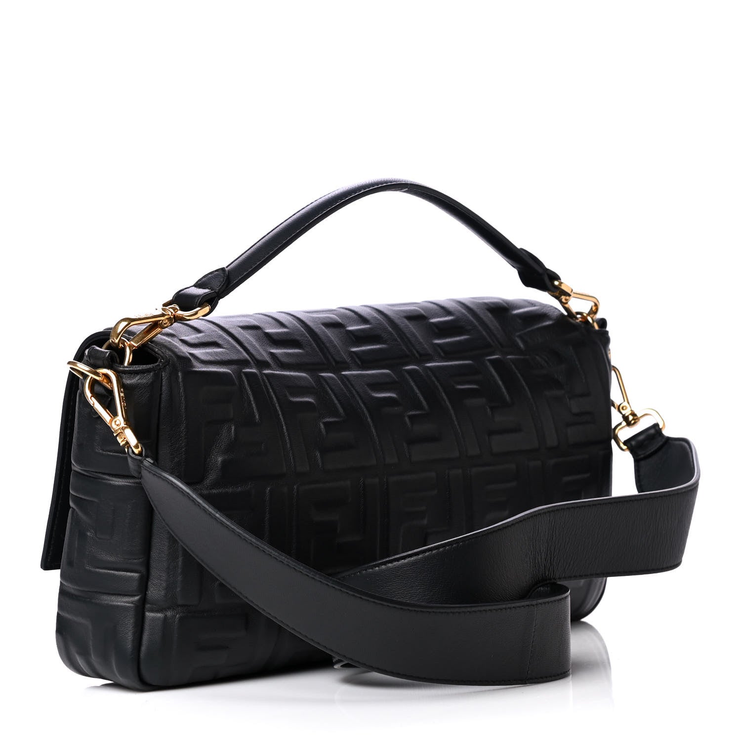 Fendi Nappa FF 1974 Embossed Large Baguette Black 3 of 8