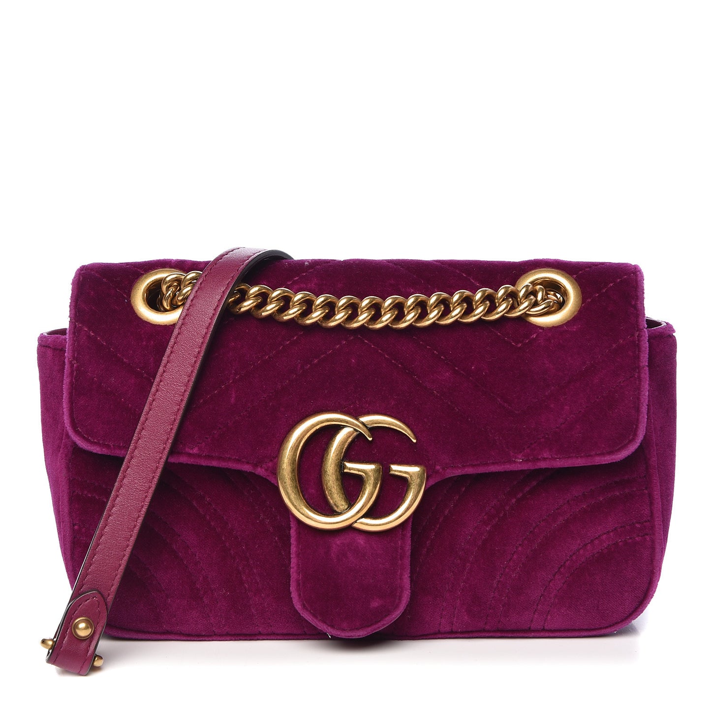 Velvet Matelasse Mini GG Marmont Shoulder Bag Fuchsia Violet Cyclamen
