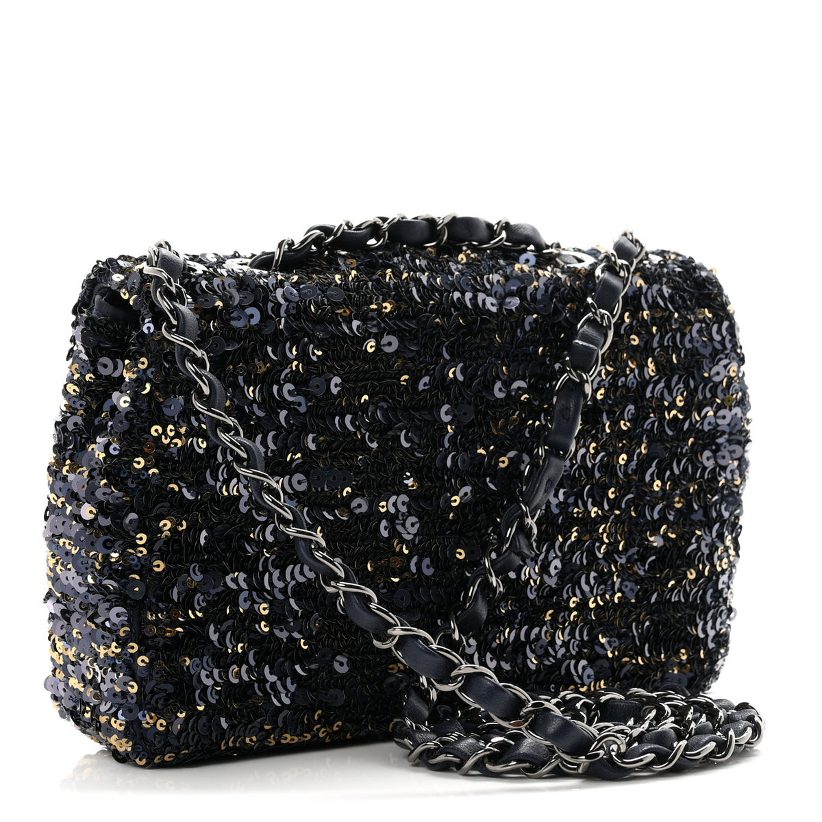 Chanel Sequin Mini Rectangular Flap Blue Black Ruthenium 3 of 11