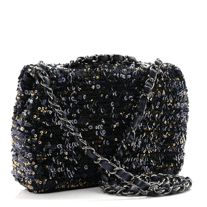 Chanel Sequin Mini Rectangular Flap Blue Black Ruthenium 3 of 11
