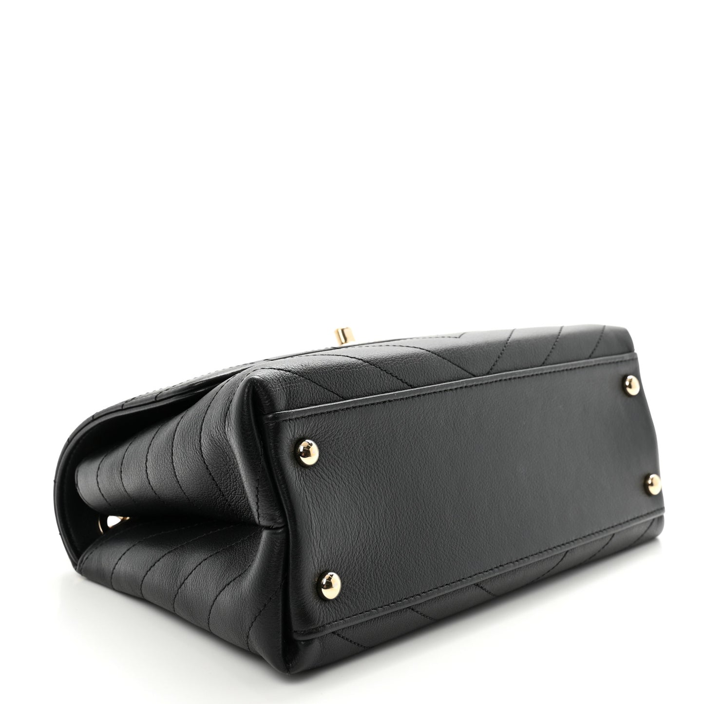 Grained Calfskin Small Chevron Chic Top Handle Flap Black