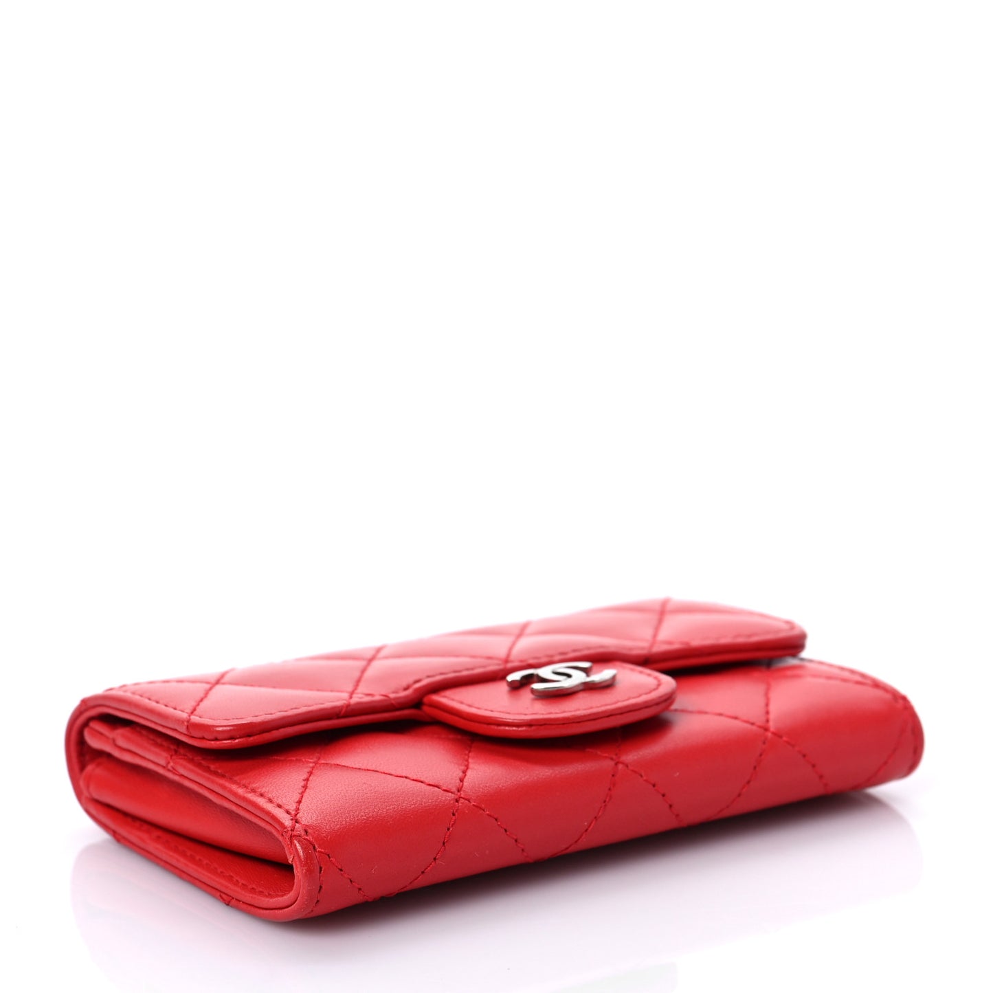 Lambskin Quilted Flap Card Holder Red
