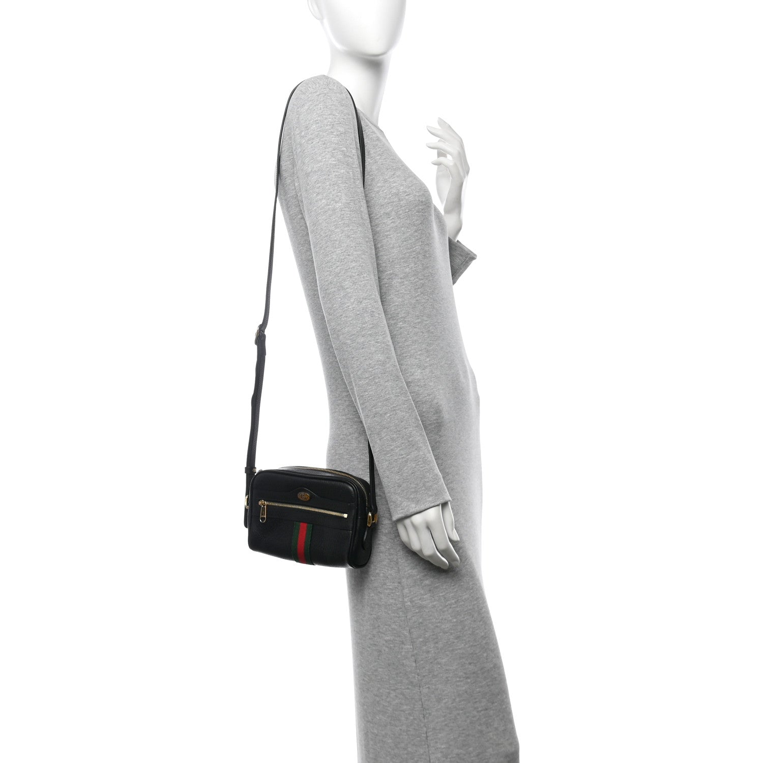 Gucci Calfskin Web Mini Ophidia Shoulder Bag Black 2 of 13