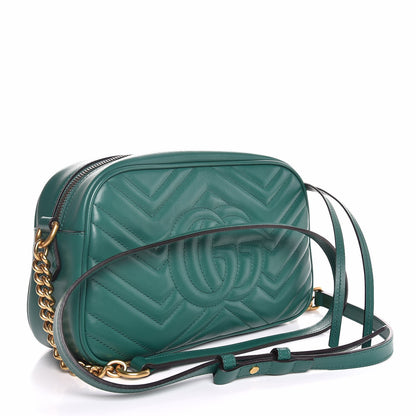 Gucci Calfskin Matelasse Small GG Marmont Chain Shoulder Bag Emerald Green 3 of 8