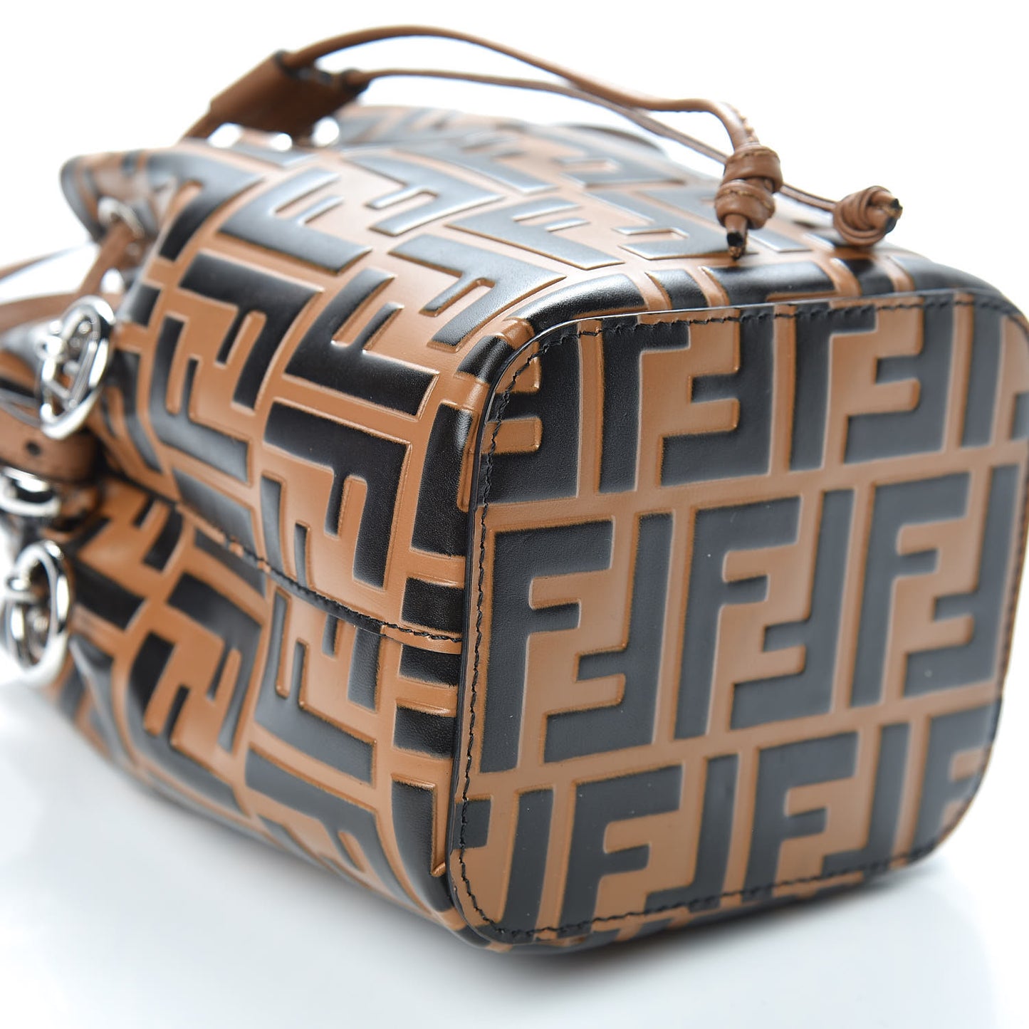 Vitello Liberty F is Fendi FF Embossed Mini Mon Tresor Bucket Bag Tobacco Black