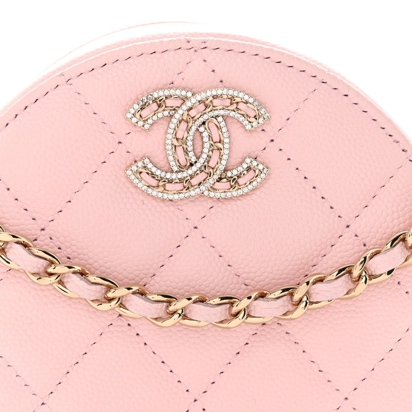Caviar Quilted Crystal CC Round Clutch With Chain  Pink