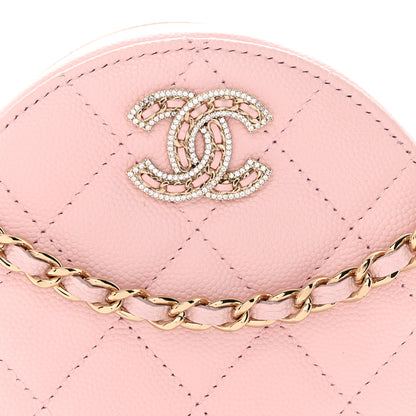 Chanel Caviar Quilted Crystal CC Round Clutch With Chain  Pink 7 of 10